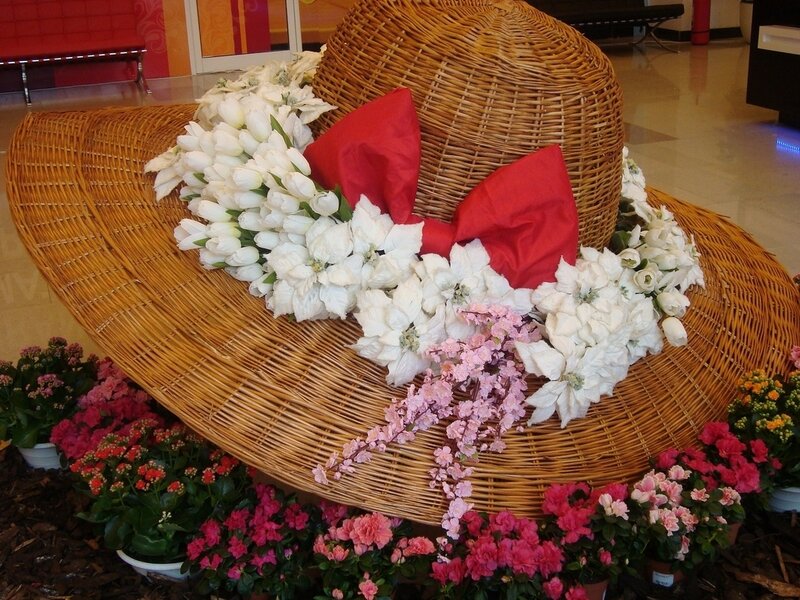 Giant Wicker Hat with Flowers
