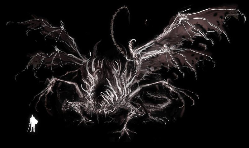 Giant Winged Creature — Black, Dramatic, Night