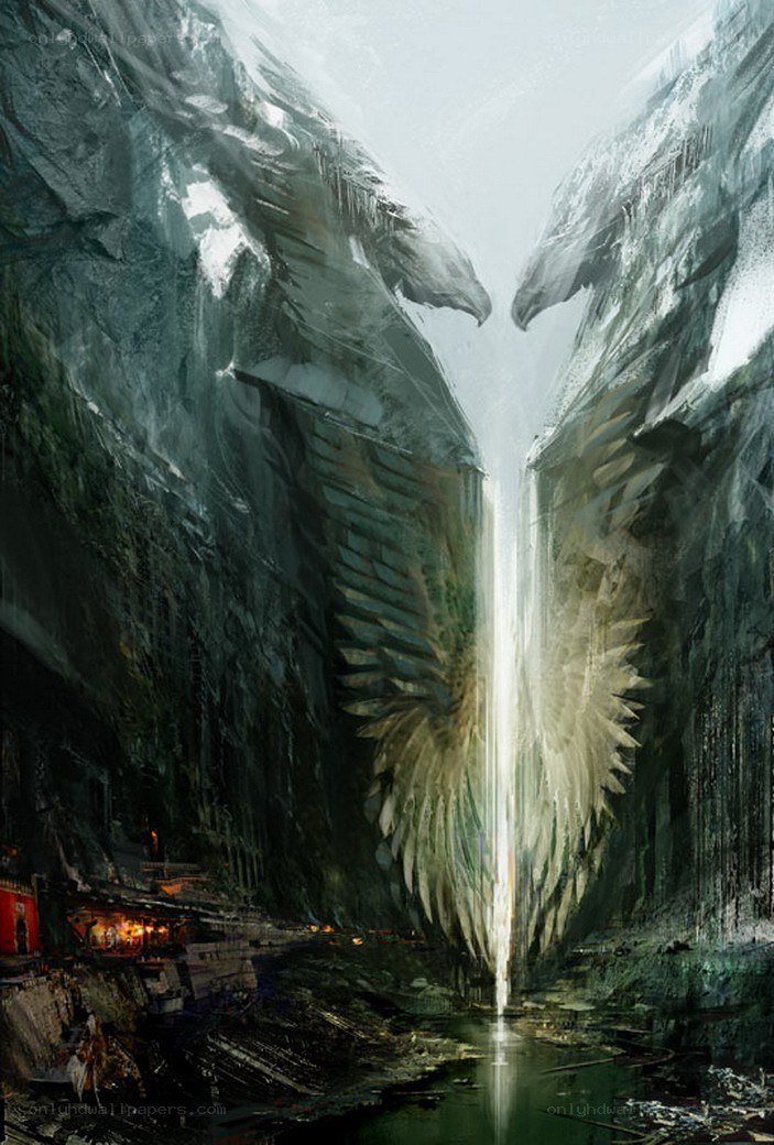 Giant wings in a canyon