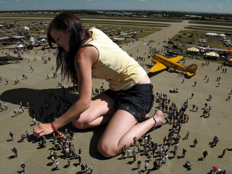 giant woman at airshow