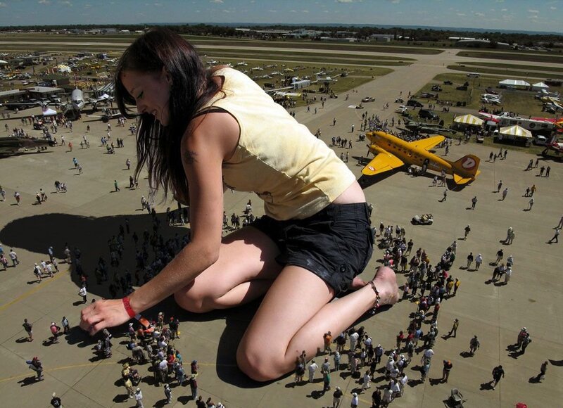 giant woman at airshow