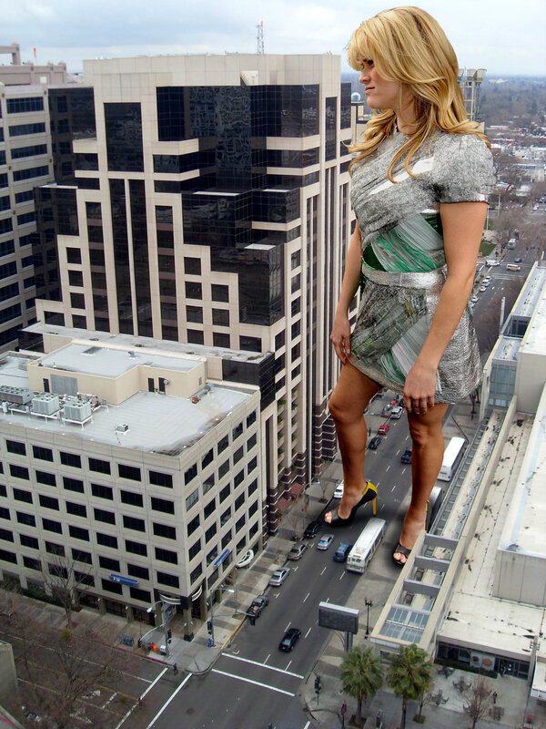 giant woman in city