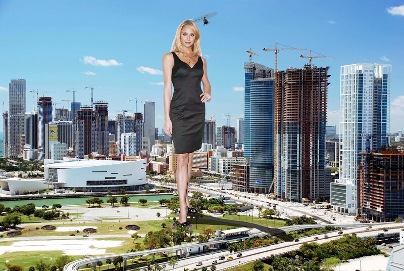 giant woman in city