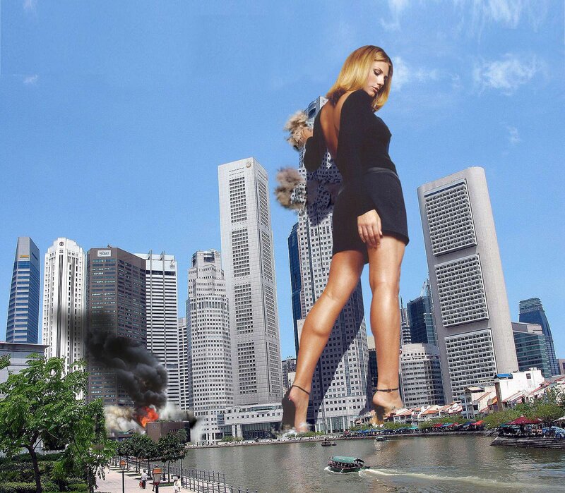 giant woman in city