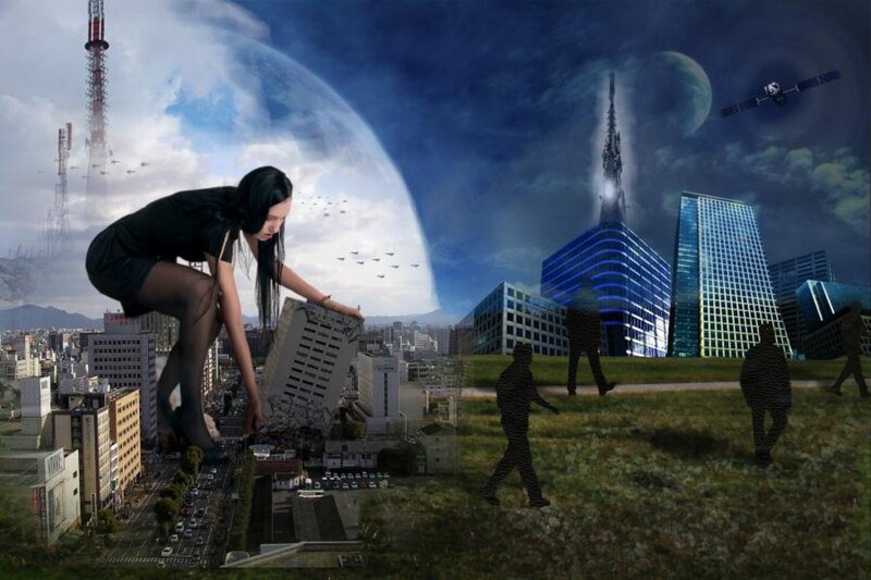 Giant Woman in City — Blue