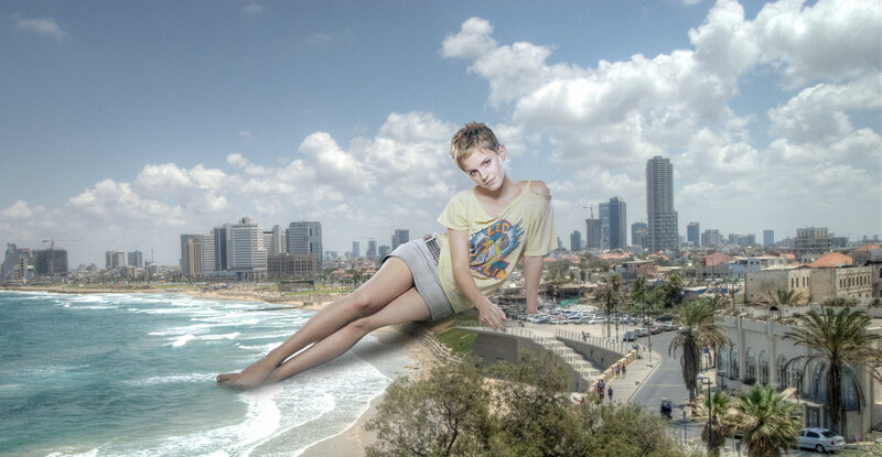 giant woman on beach