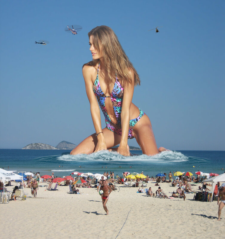 giant woman on beach