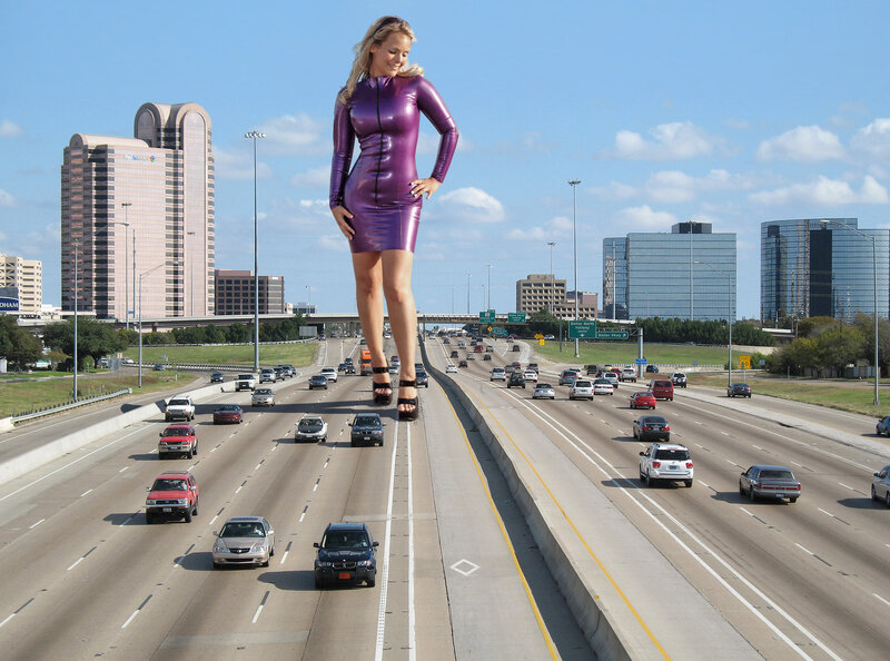 Giant woman on highway