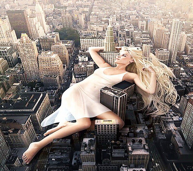 Giant Woman on Skyscraper — Beige
