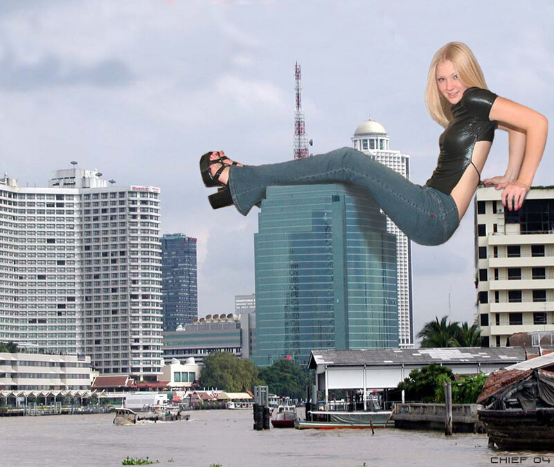 giant woman over city