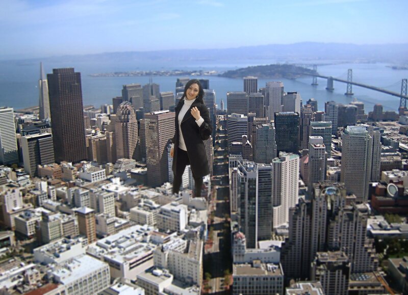 giant woman over city