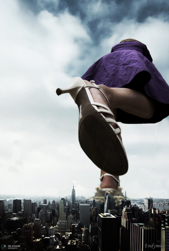 giant woman steps on city