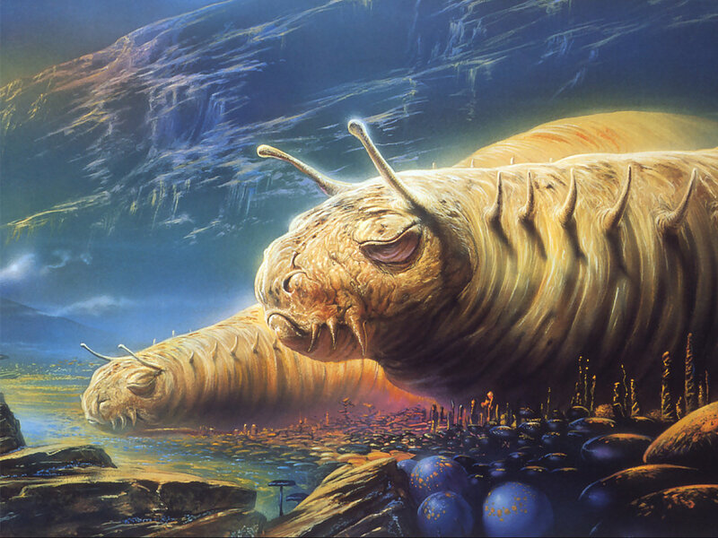 Giant worm on alien planet
