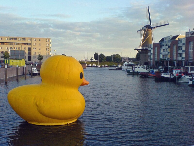 Giant yellow duck in canal