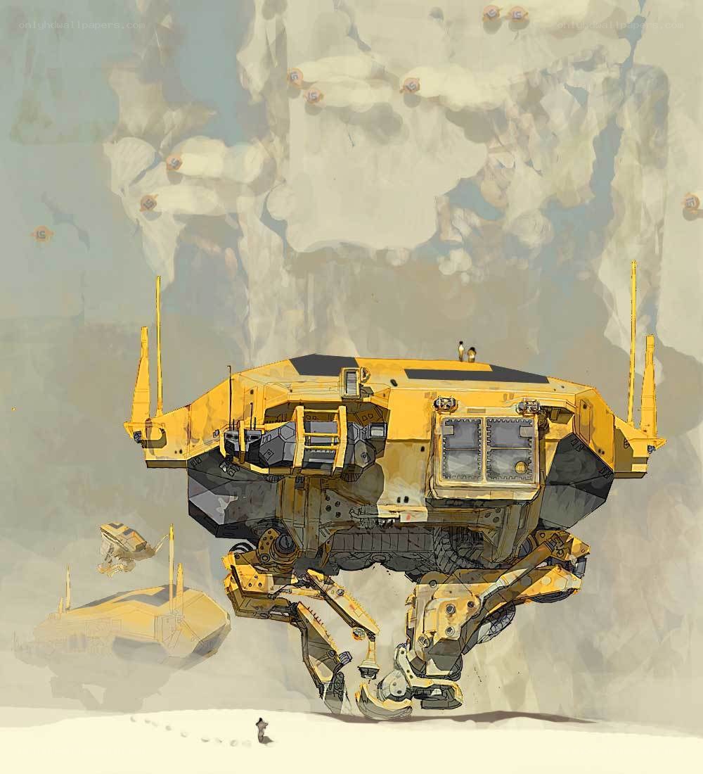 Giant yellow mech in desert