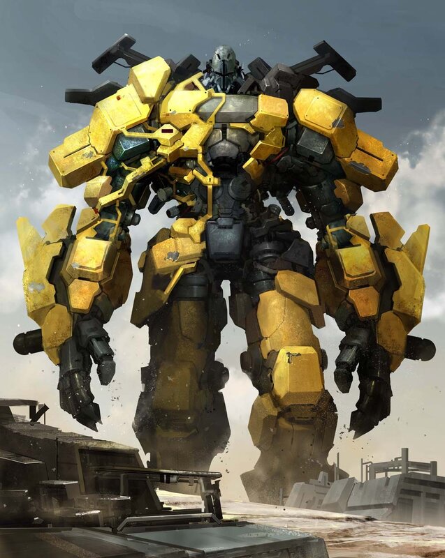 Giant yellow mech robot