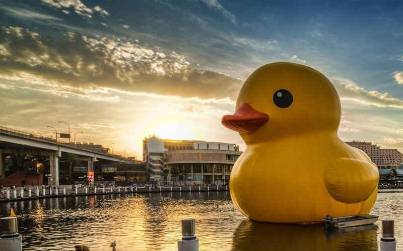 Giant Yellow Rubber Duck — Dramatic, Sunset, Photograph