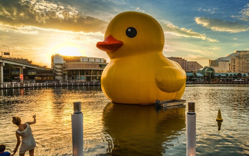 Giant Yellow Rubber Duck — Dramatic, Sunset
