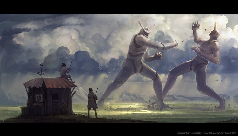 Giants Fighting in Field