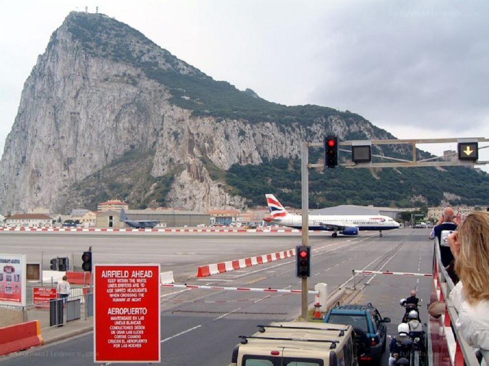 Gibraltar airport with Rock in background