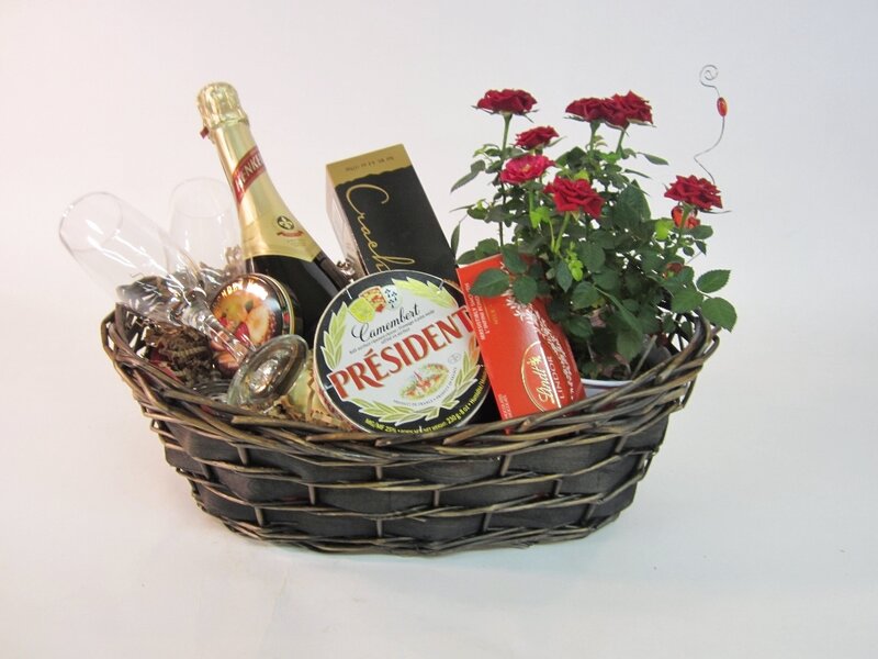 Gift Basket with Flowers — Brown