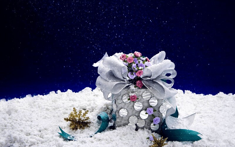Gift Box in Snow — White, Festive