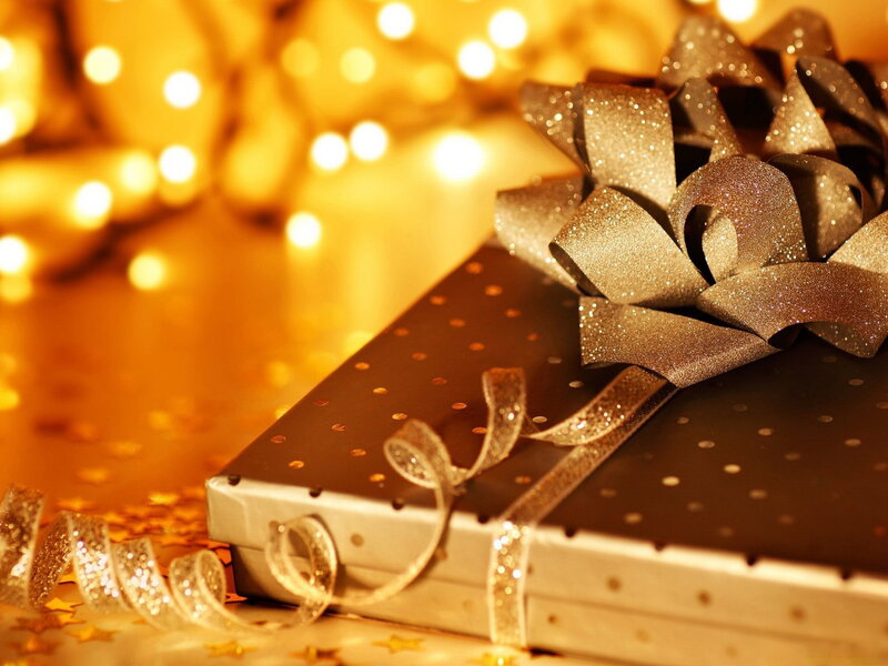Gift Box with Bow — Gold, Festive, Photograph, Ribbon