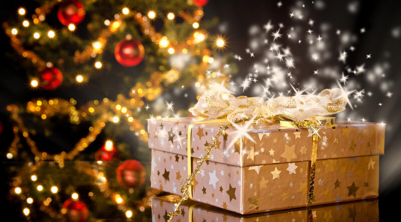 Gift Box with Bow — Gold, Festive
