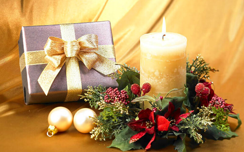 Gift Box with Candle — Gold, Festive, Winter