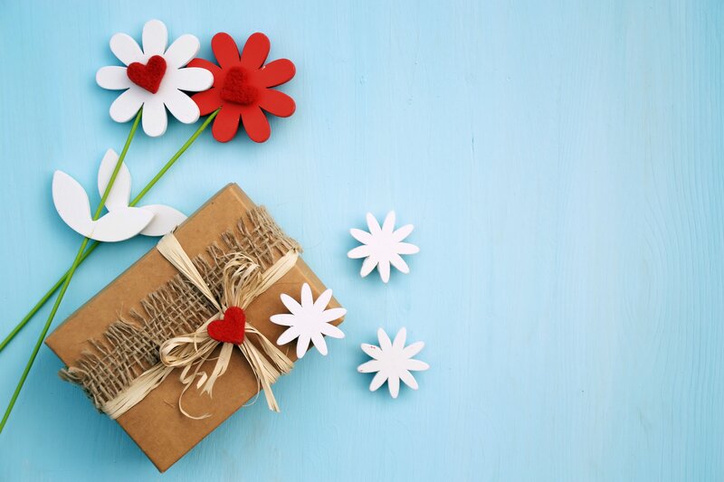 Gift Box with Flowers — Blue, Calm, Photograph