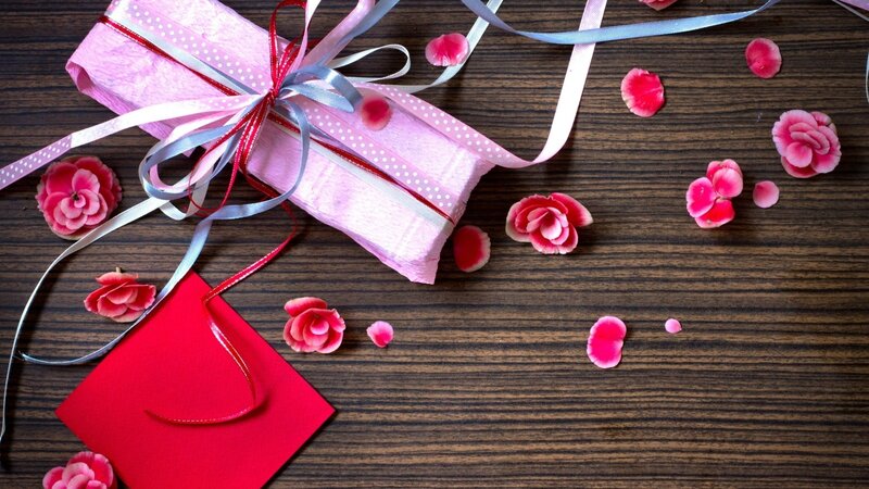 Gift Box with Flowers — Pink, Romantic, Photograph
