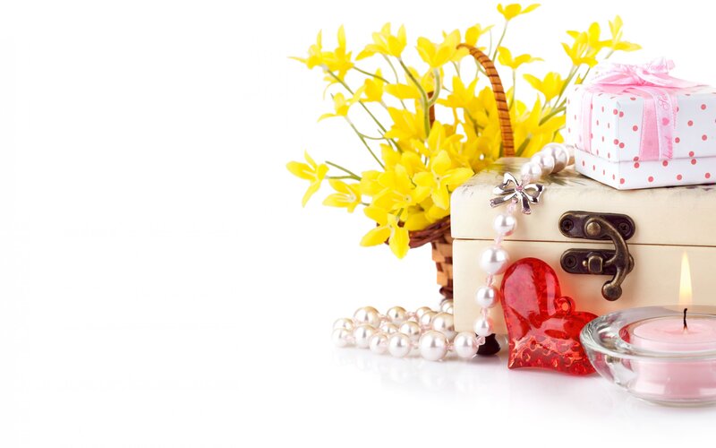 Gift Box with Flowers — Yellow, Festive