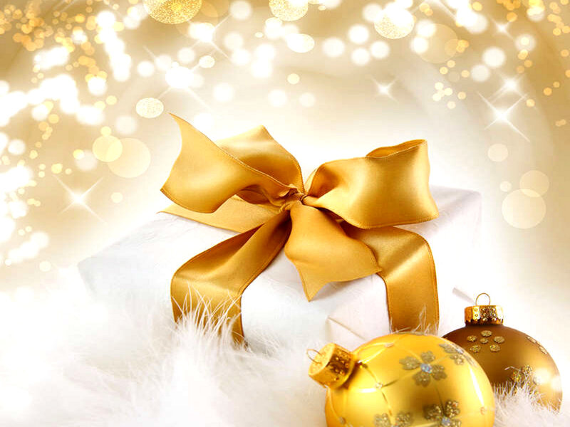 Gift Box with Gold Bow — Festive