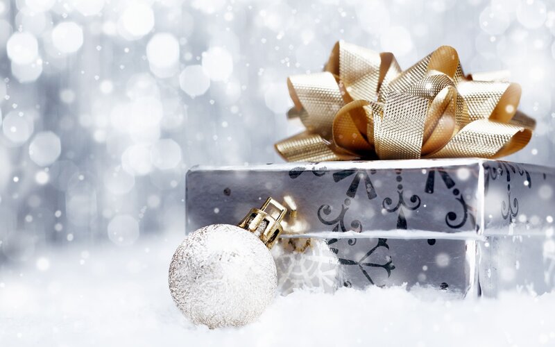 Gift Box with Ornament — Silver, Festive, Winter