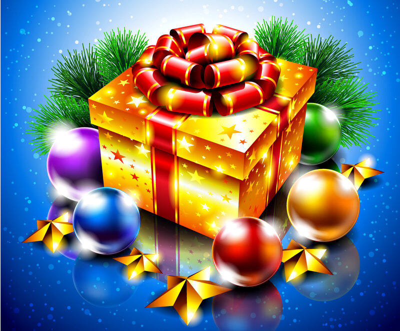 Gift Box with Ornaments — Blue, Festive