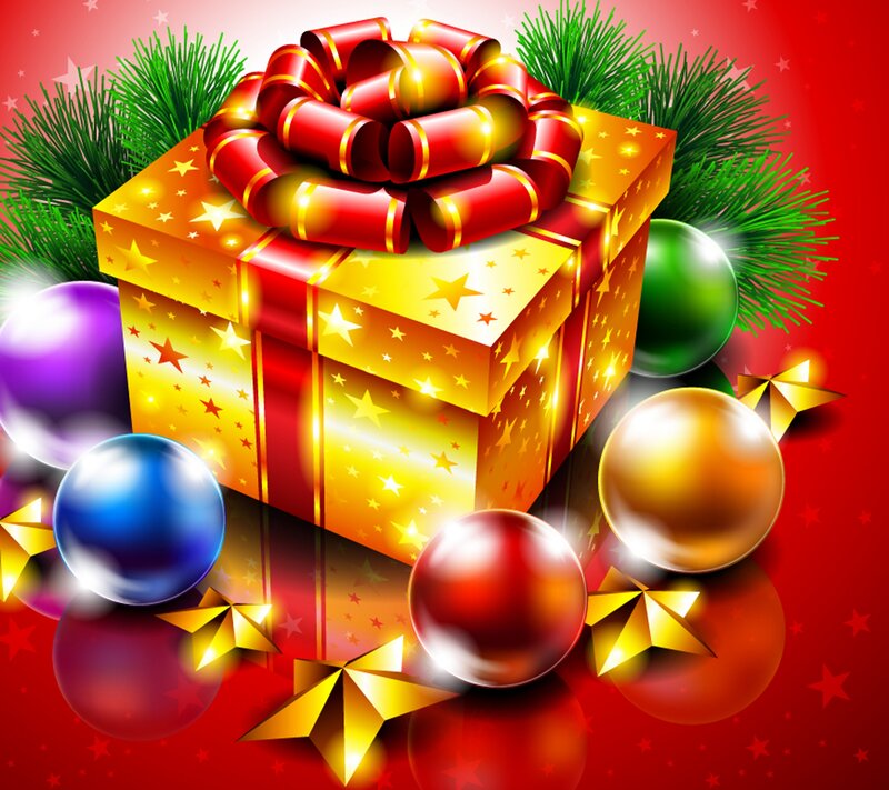 Gift Box with Ornaments — Red, Festive