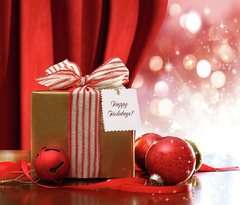 Gift Box with Ornaments — Red, Festive, Winter, Photograph