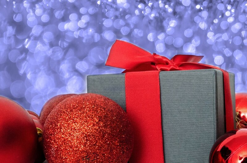 Gift Box with Ornaments — Red, Festive, Winter