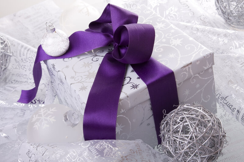 Gift Box with Purple Bow — Festive, Winter