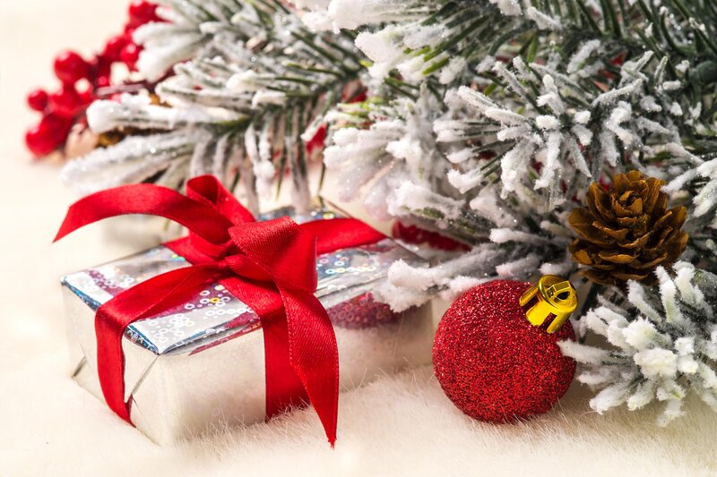 Gift Box with Red Bow — Festive, Winter