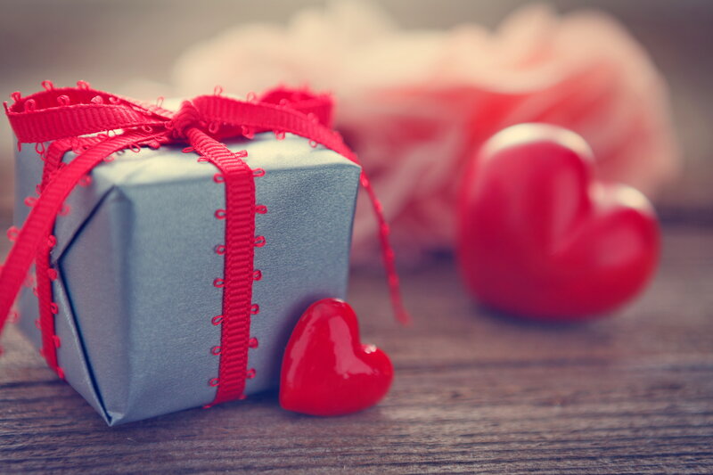 Gift Box with Red Hearts — Romantic