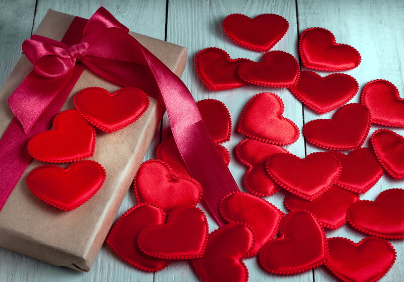Gift Box with Red Hearts