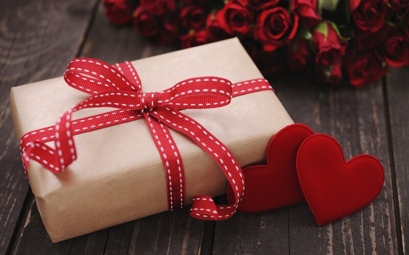 Gift Box with Red Ribbon — Brown
