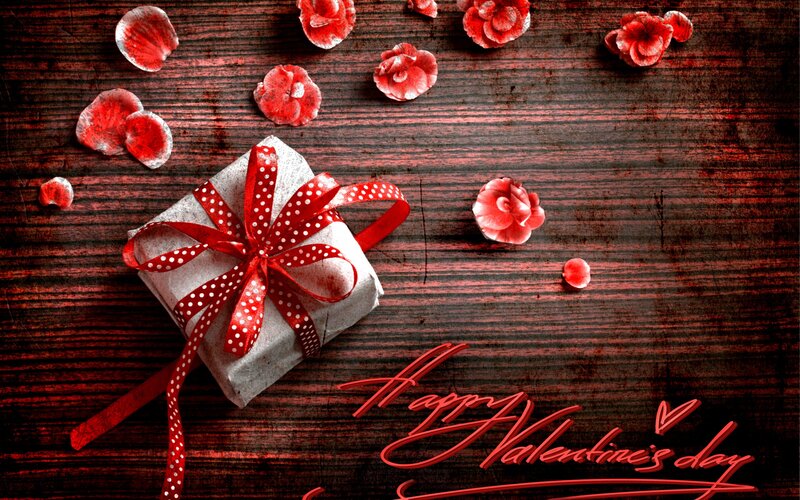 Gift Box with Red Ribbon — Romantic, Photograph, Flowers