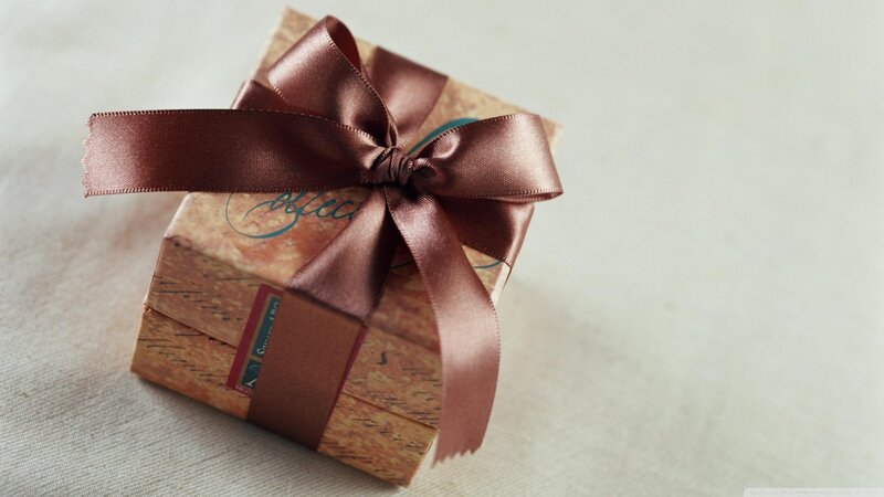 Gift Box with Ribbon — Brown, Calm, Photograph, Fabric