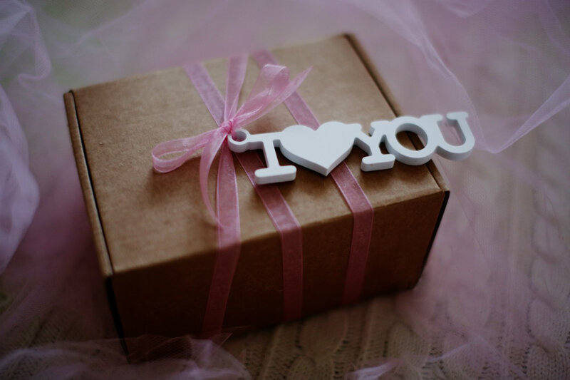 Gift Box with Ribbon — Brown, Romantic