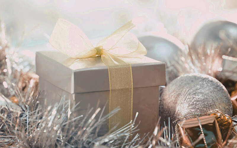 Gift Box with Ribbon — Gold, Festive, Winter