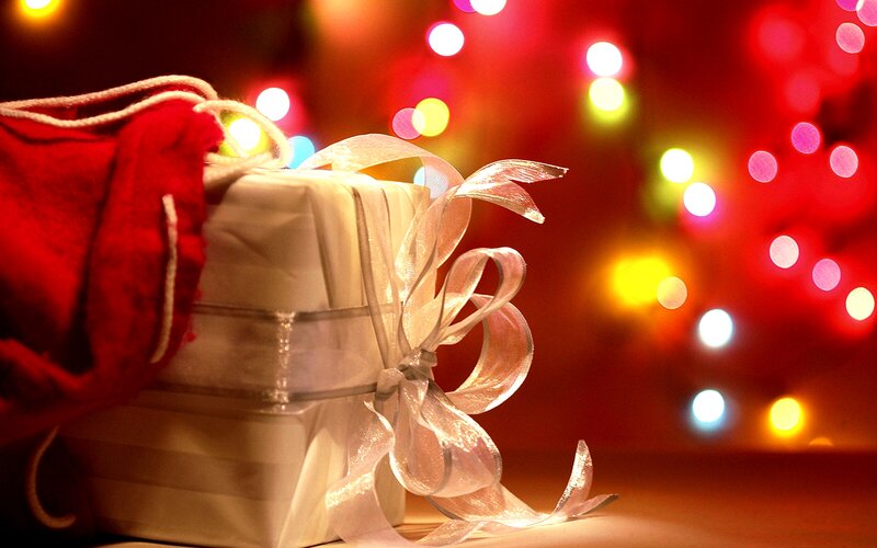 Gift Box with Ribbon — Red, Festive, Night, Photograph