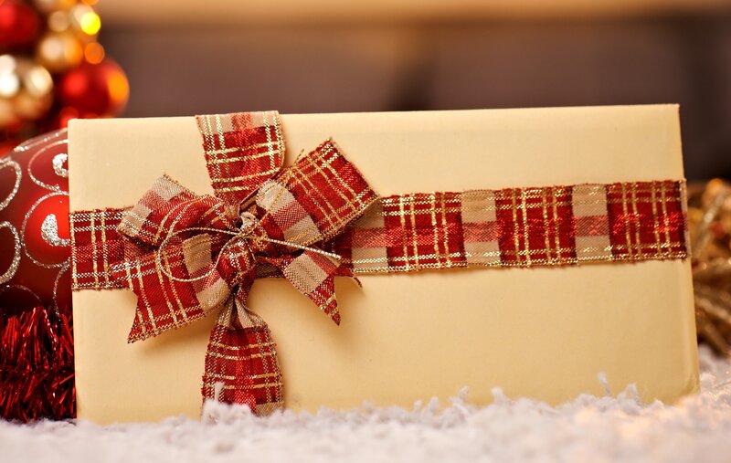 Gift Box with Ribbon — Red, Festive, Winter, Photograph