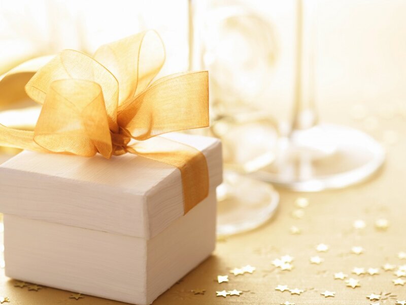 Gift Box with Ribbon — White, Celebratory